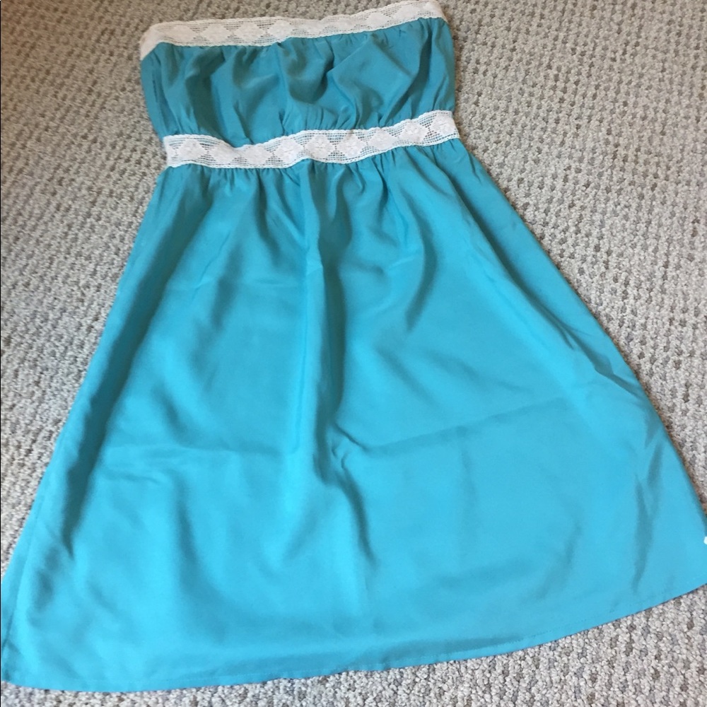 Teal strapless dress